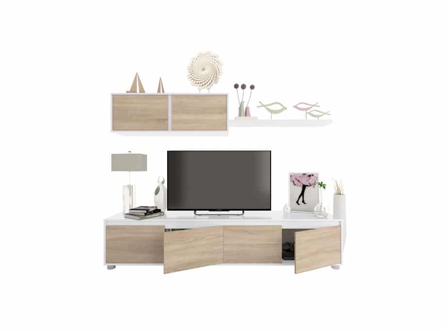 Detalle mueble home roble y blanco