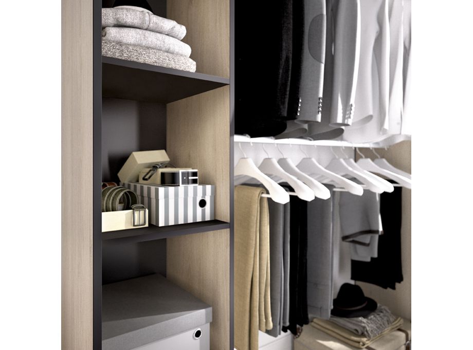 Vestidor modelo Suit cortina natural y grafito - detalle estante
