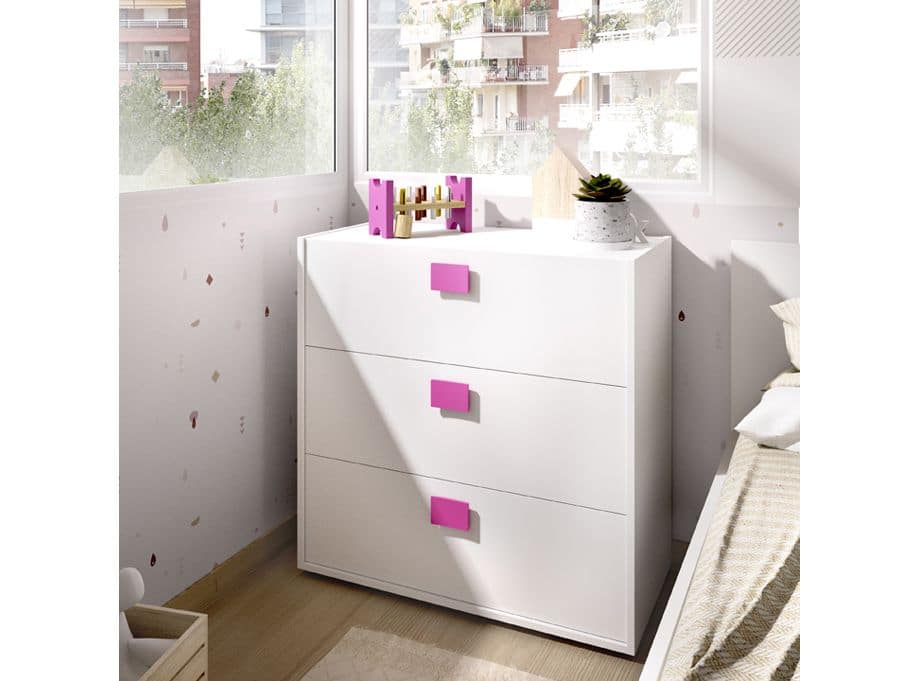 Mesita 3 cajones juvenil fucsia