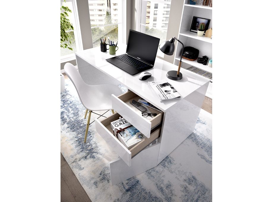 Mesa de oficina modelo Shiro - cajones abiertos