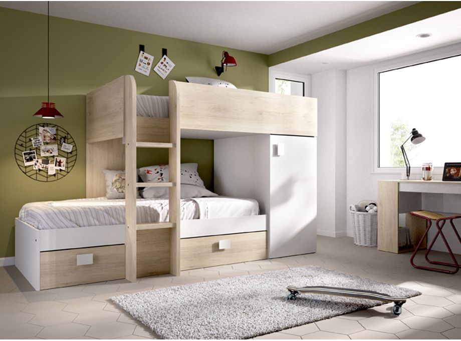 Cama tren modelo move natural y blanco