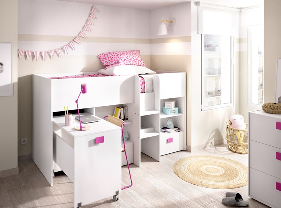 Cama compacta alta juvenil fucsia