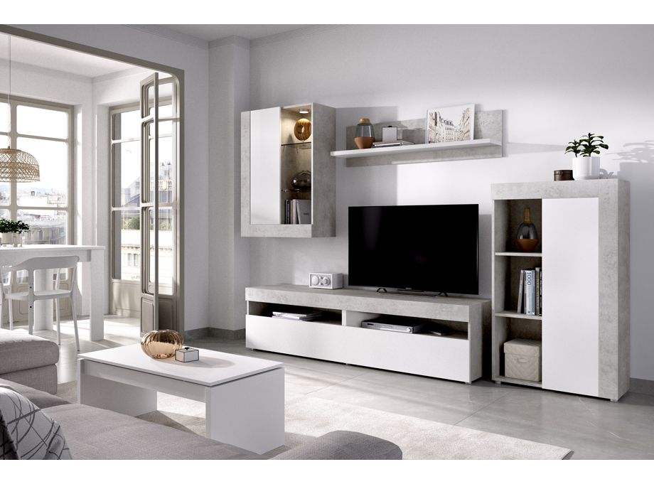 mueble salón blanco y gris