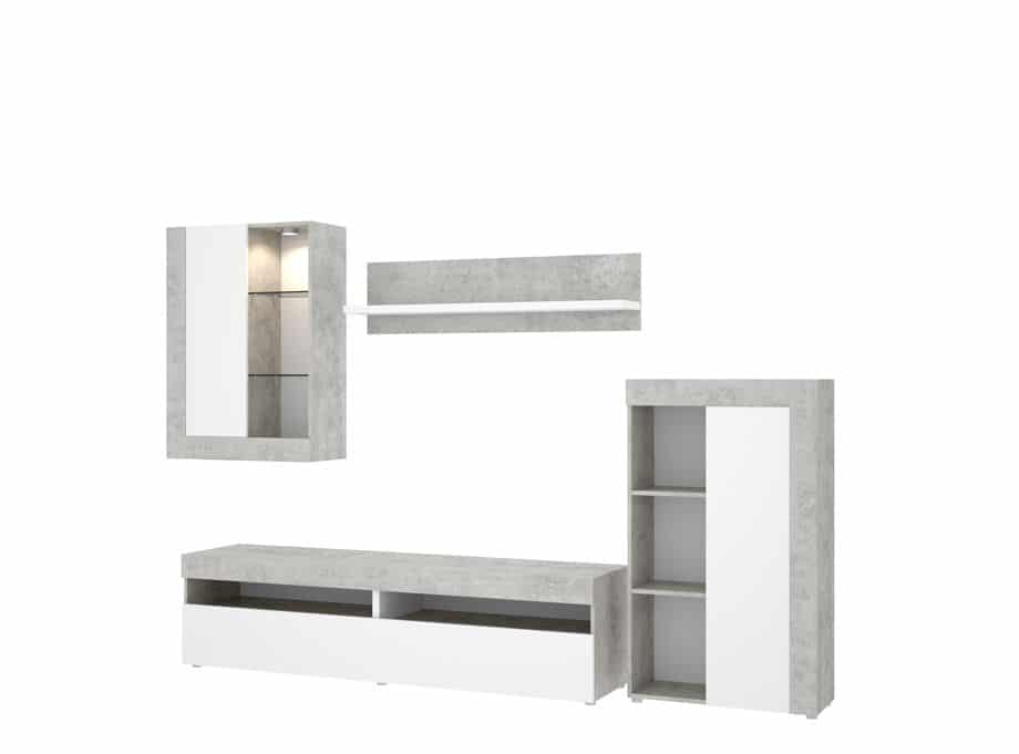 mueble salón cemento y natural