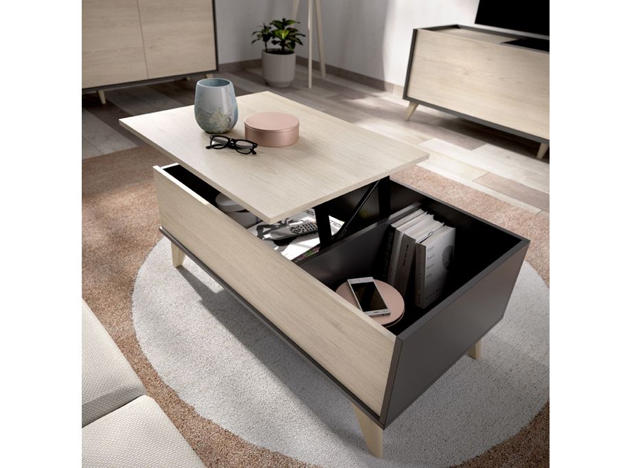 Mesa de centro modelo Ness grafito y natural - abierta