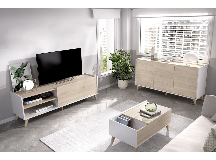 Salón modelo ness 2 en blanco y natural