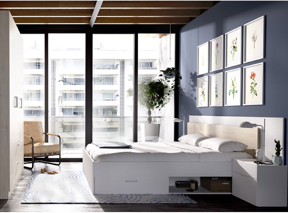 Conjunto de muebles para el dormitorio en blanco y natural