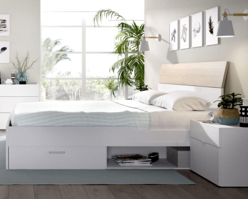 Conjunto de dormitorio natural y blanco