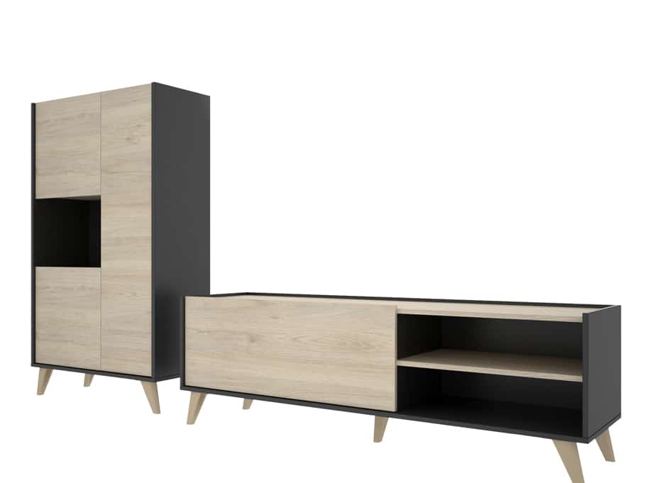 Conjunto de muebles en natural y grafito