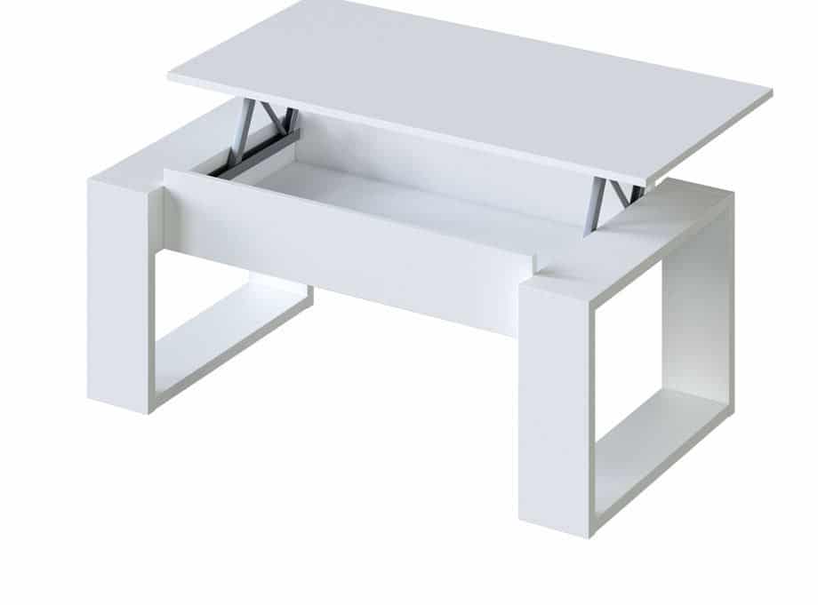 Detalle mesa de centro blanca abierta